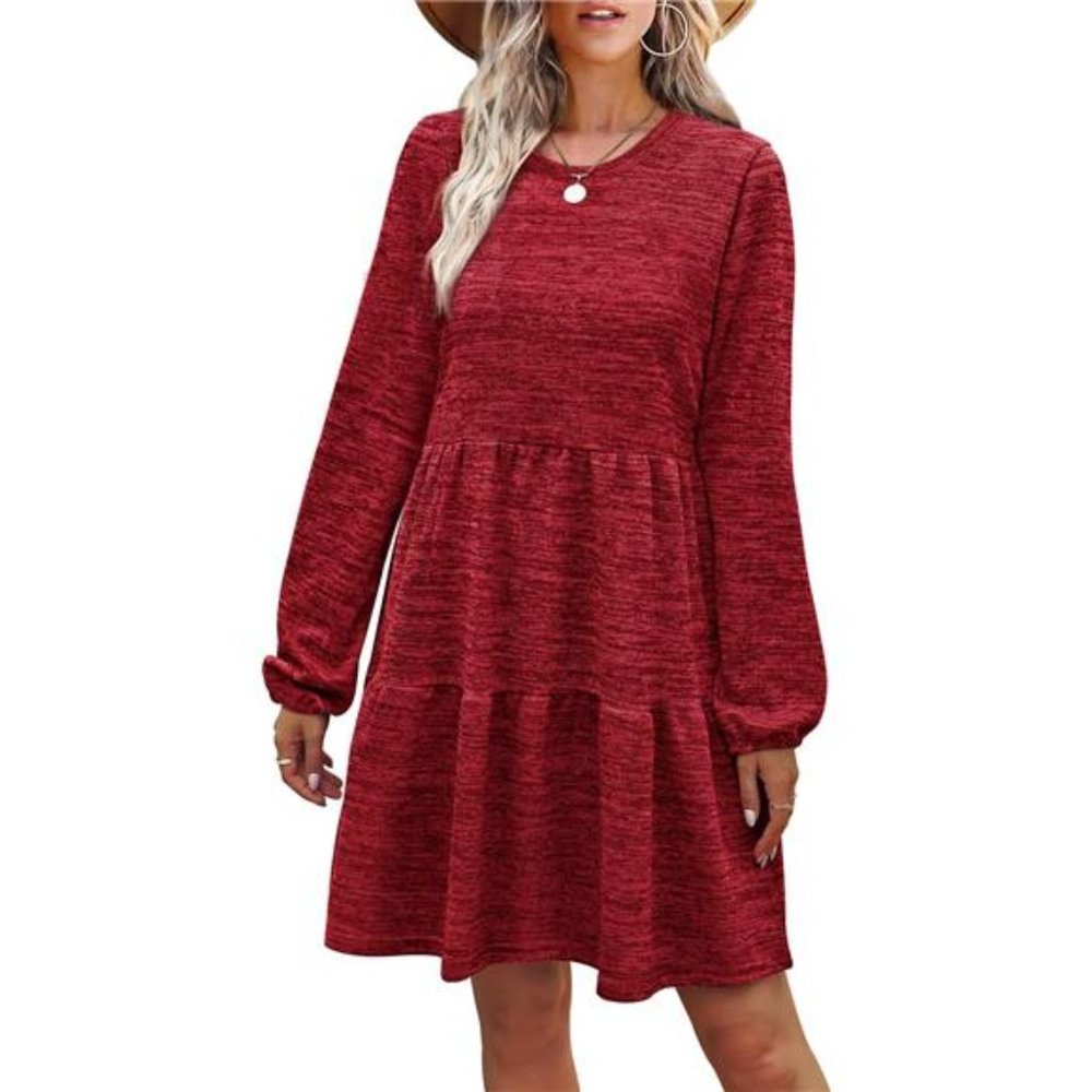 Womens Dresses Casual Long Sleeve Babydoll Sweater‎ Dress Swing Fashion 2023